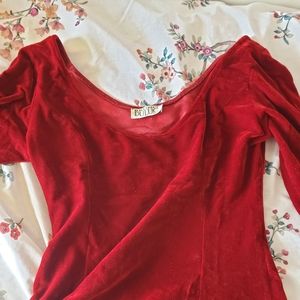 Vintage Dark Red Velvet Long Sleeve Dress
